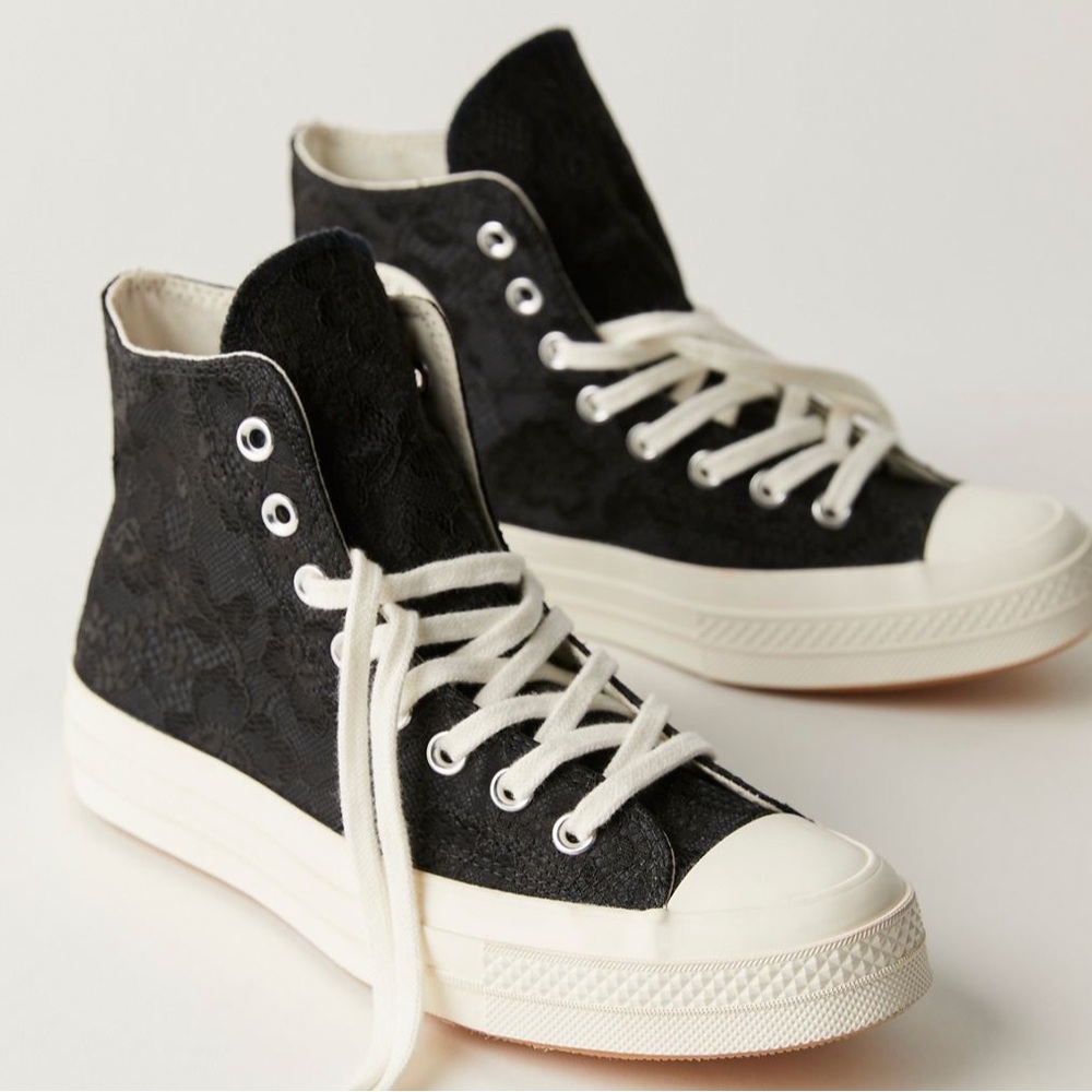 NWT Converse Black Lace High-Top Sneakers from Free People - Picture 2 of 3